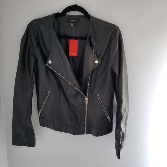 Forever 21 Faux Leather Zip Up Jacket, Black, M - Picture 3 of 9